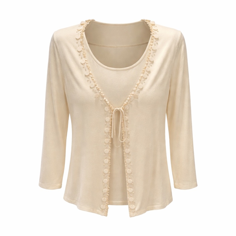 Cable & Gauge Cream Tie Front Cardigan w/ Shell Size S Lightweight Sweater